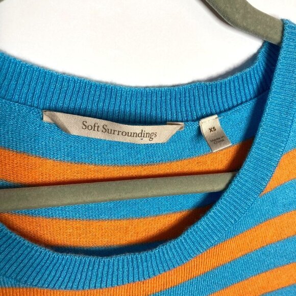 Soft Surroundings Orange Blue Striped Viscose Wool Cashmere Sweater‎ Cozy Sz XS - Picture 6 of 8